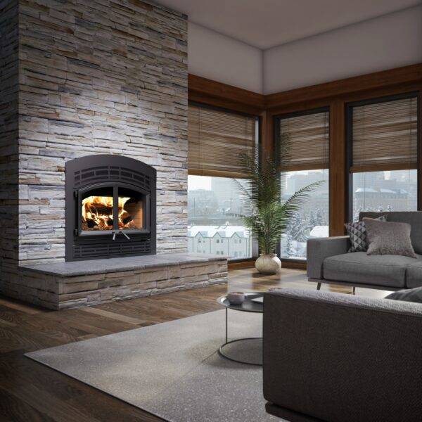 Valcourt Waterloo arched wood fireplace