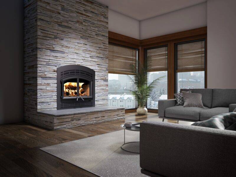 Valcourt Waterloo arched wood fireplace